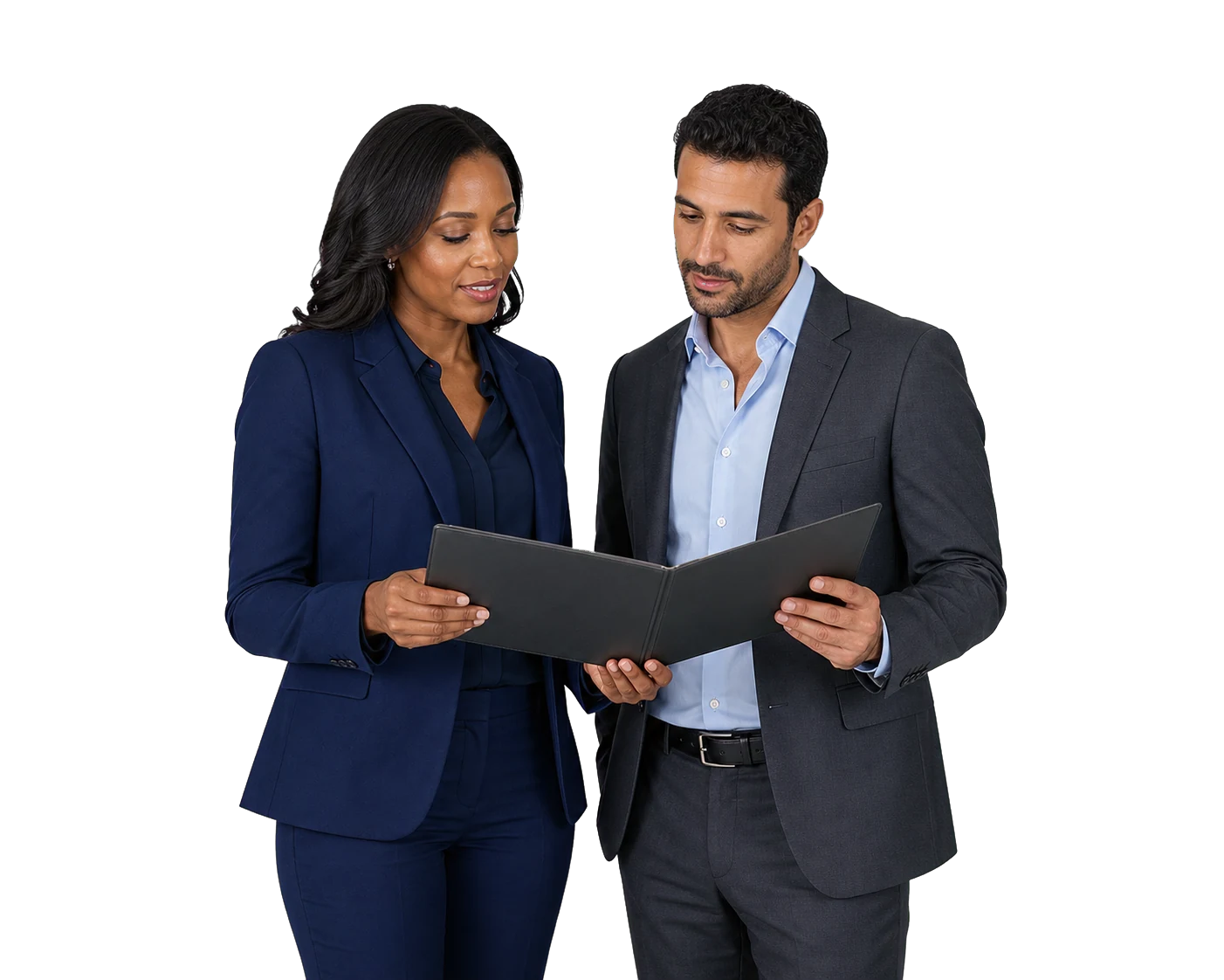 Two business partners reviewing a commercial document